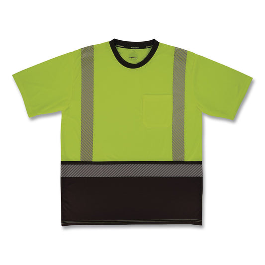 GloWear 8294BK Class 2 Performance Hi-Vis T-Shirt with Black Bottom, Small, Lime
