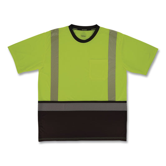 GloWear 8294BK Class 2 Performance Hi-Vis T-Shirt with Black Bottom, Medium, Lime