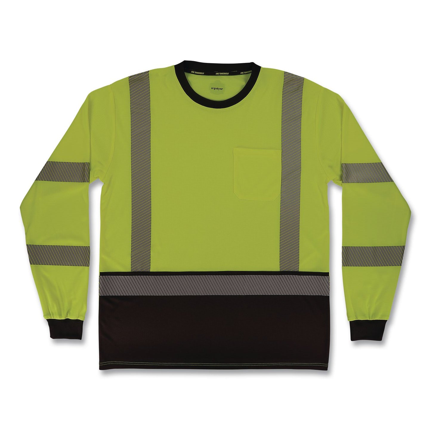 GloWear 8371BK Class 3 Performance Hi-Vis Long Sleeve T-Shirt with Black Bottom, X-Large, Lime