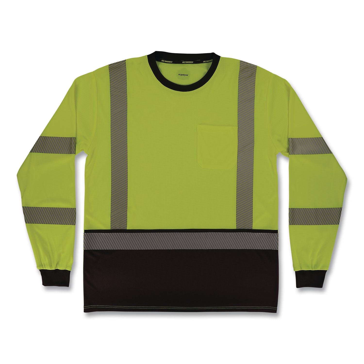 GloWear 8371BK Class 3 Performance Hi-Vis Long Sleeve T-Shirt with Black Bottom, X-Large, Lime