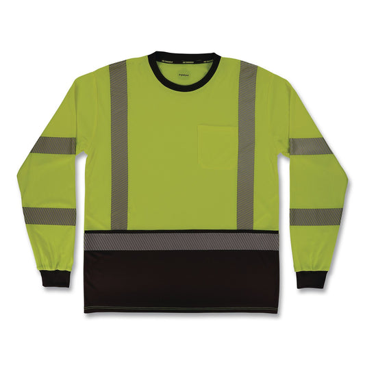 GloWear 8371BK Class 3 Performance Hi-Vis Long Sleeve T-Shirt with Black Bottom, 2X-Large, Lime