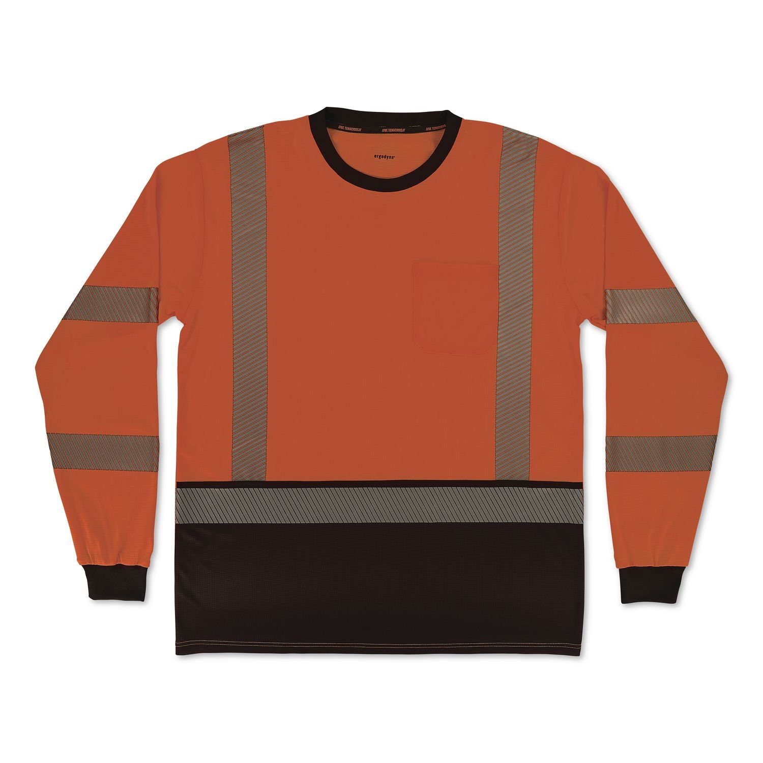 GloWear 8371BK Class 3 Performance Hi-Vis Long Sleeve T-Shirt with Black Bottom, Medium, Orange