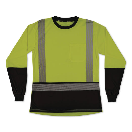 GloWear 8278BK Class 2 Women's Performance Hi-Vis Long Sleeve T-Shirt with Black Bottom, X-Small, Lime