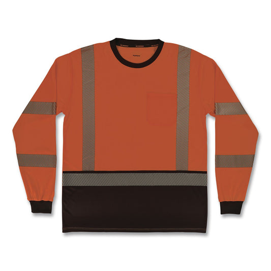 GloWear 8371BK Class 3 Performance Hi-Vis Long Sleeve T-Shirt with Black Bottom, 4X-Large, Orange