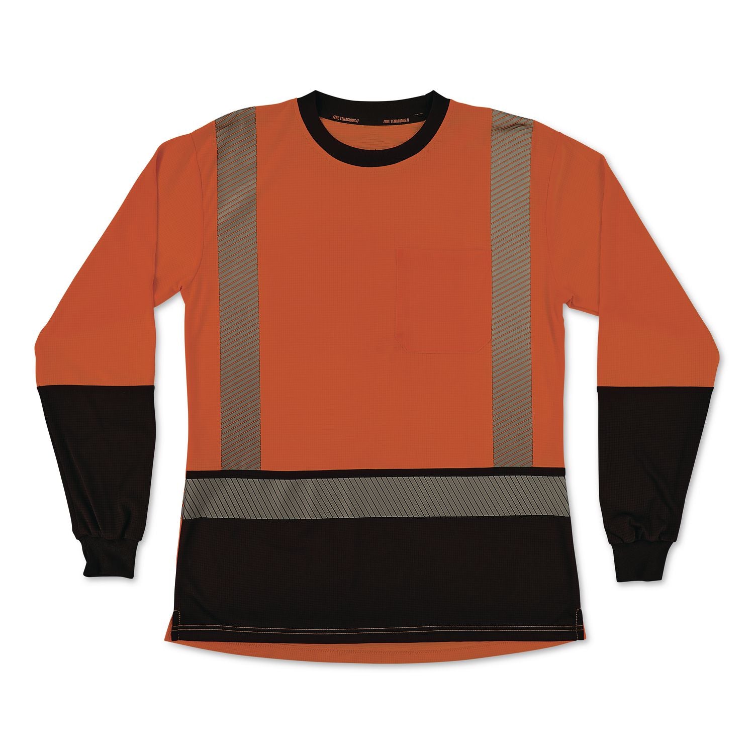 GloWear 8278BK Class 2 Women's Performance Hi-Vis Long Sleeve T-Shirt with Black Bottom, X-Small, Orange