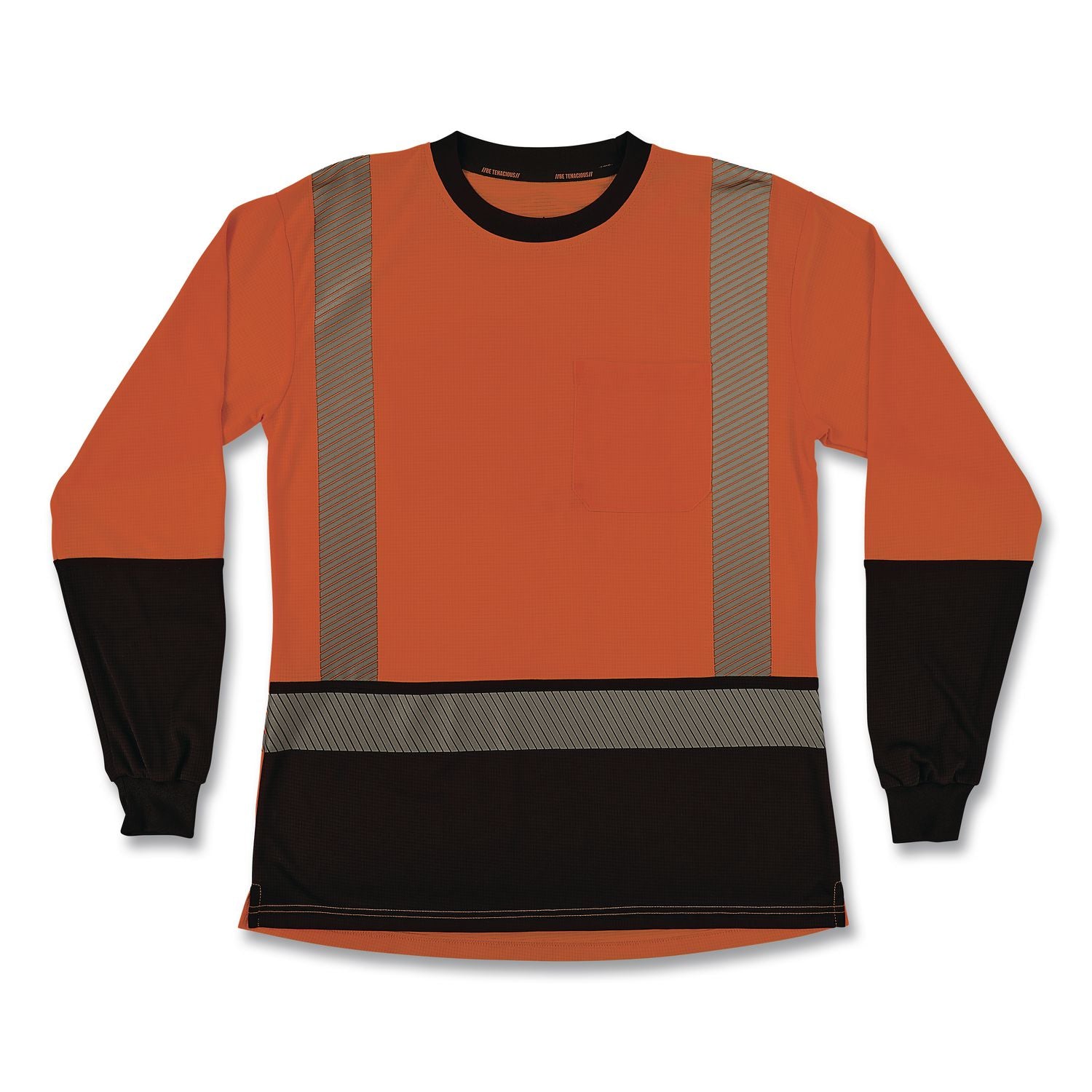 GloWear 8278BK Class 2 Women's Performance Hi-Vis Long Sleeve T-Shirt with Black Bottom, Small, Orange