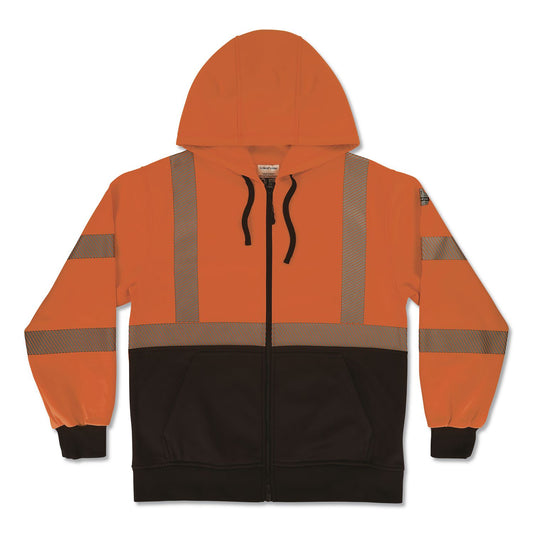 GloWear 8318BK Class 3 Performance Hi-Vis Hooded Zip-Up Sweatshirt with Black Bottom, Medium, Orange
