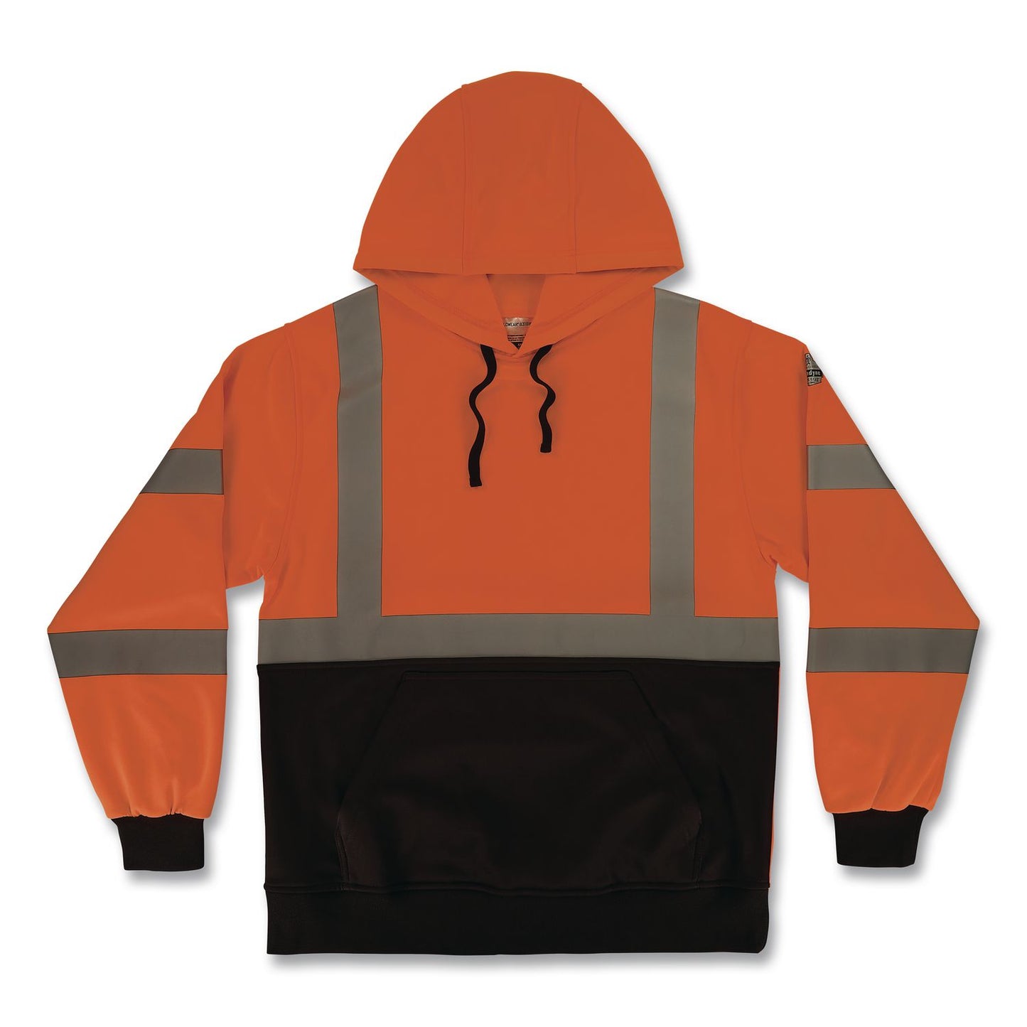 GloWear 8311BK Class 3 Essential Hi-Vis Hooded Sweatshirt with Black Bottom, X-Large, Orange