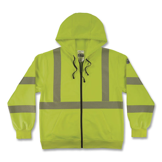 GloWear 8305W Class 3 Women's Performance Hi-Vis Hooded Zip-Up Sweatshirt, Medium, Lime
