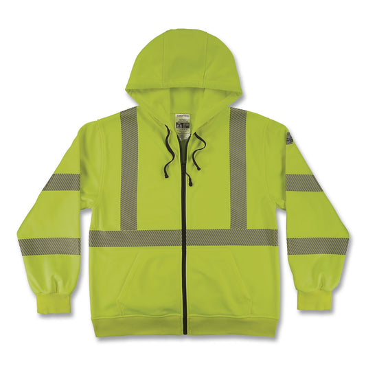 GloWear 8305W Class 3 Women's Performance Hi-Vis Hooded Zip-Up Sweatshirt, X-Large, Lime