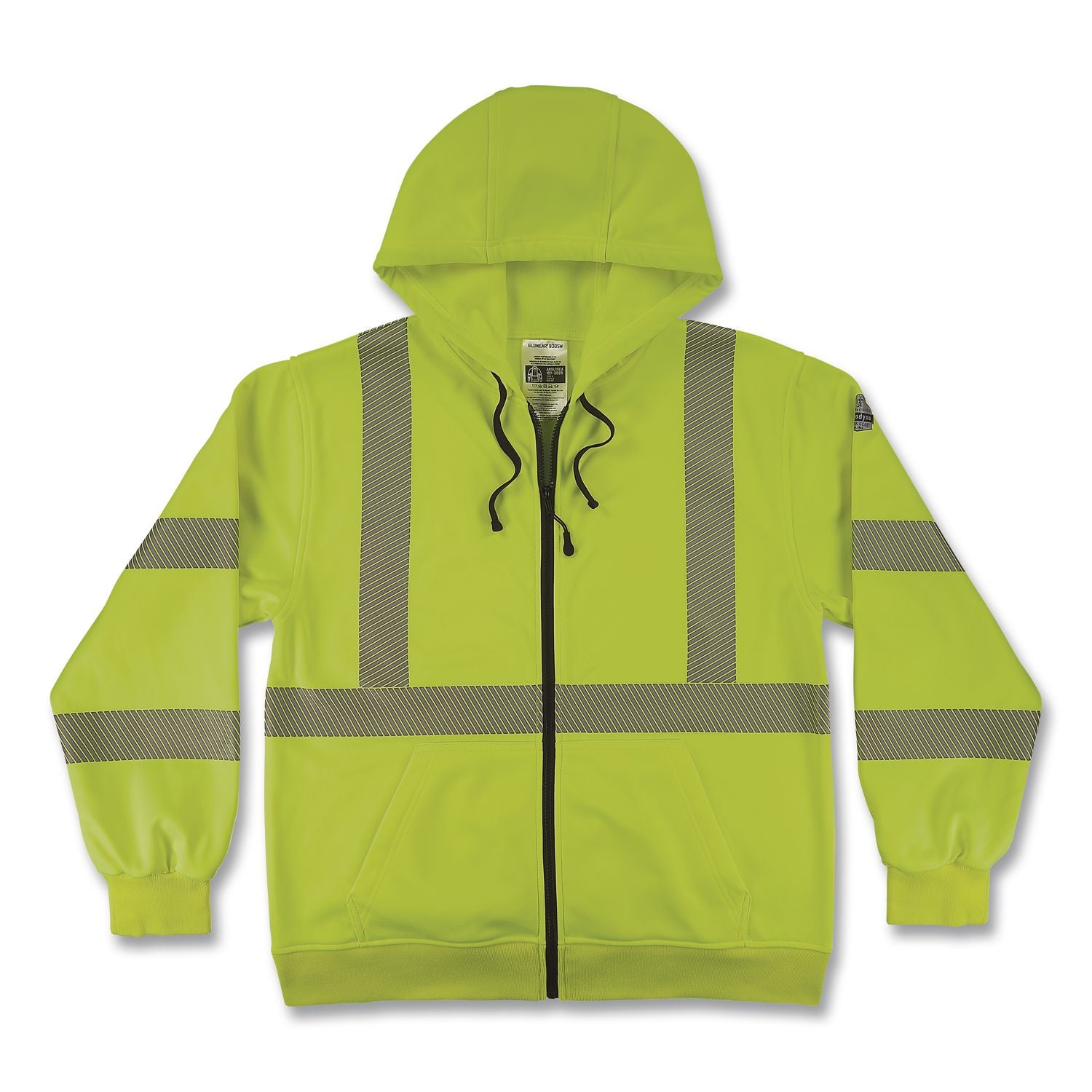 GloWear 8305W Class 3 Women's Performance Hi-Vis Hooded Zip-Up Sweatshirt, 3X-Large, Lime