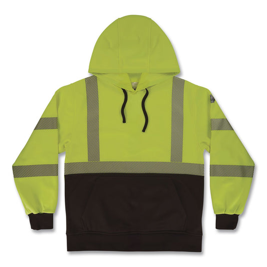 GloWear 8317BK Class 3 Performance Hi-Vis Hooded Sweatshirt with Black Bottom, 4X-Large, Lime