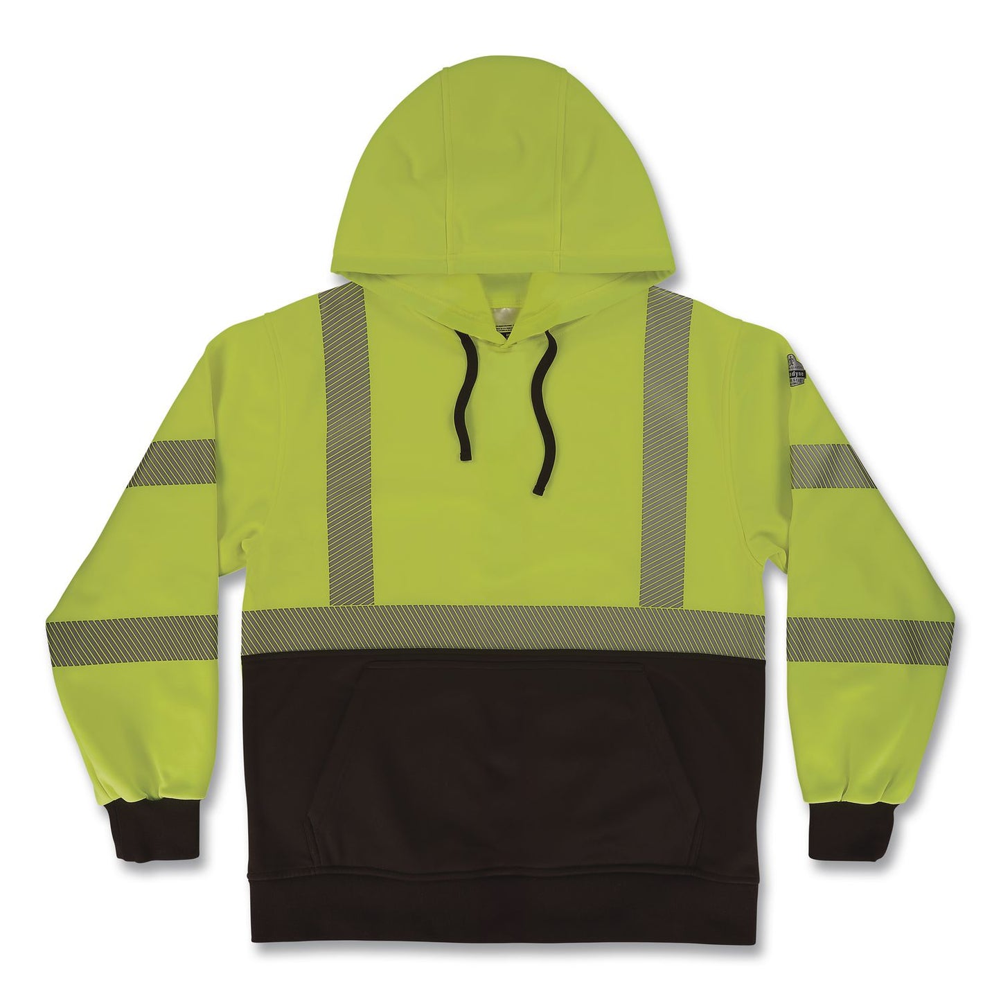 GloWear 8317BK Class 3 Performance Hi-Vis Hooded Sweatshirt with Black Bottom, 5X-Large, Lime