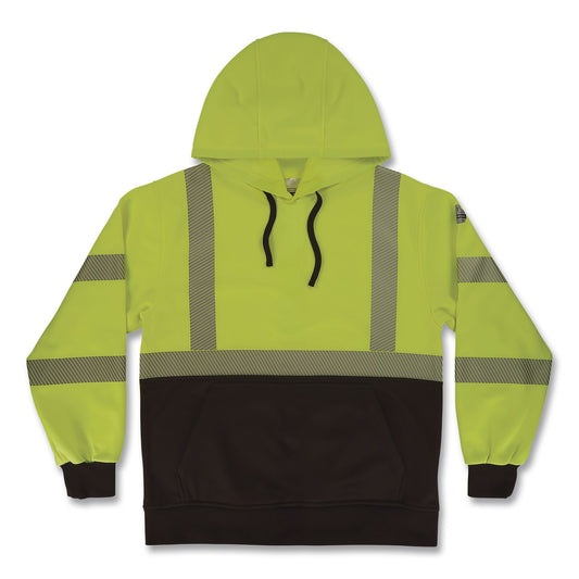 GloWear 8317BK Class 3 Performance Hi-Vis Hooded Sweatshirt with Black Bottom, 5X-Large, Lime