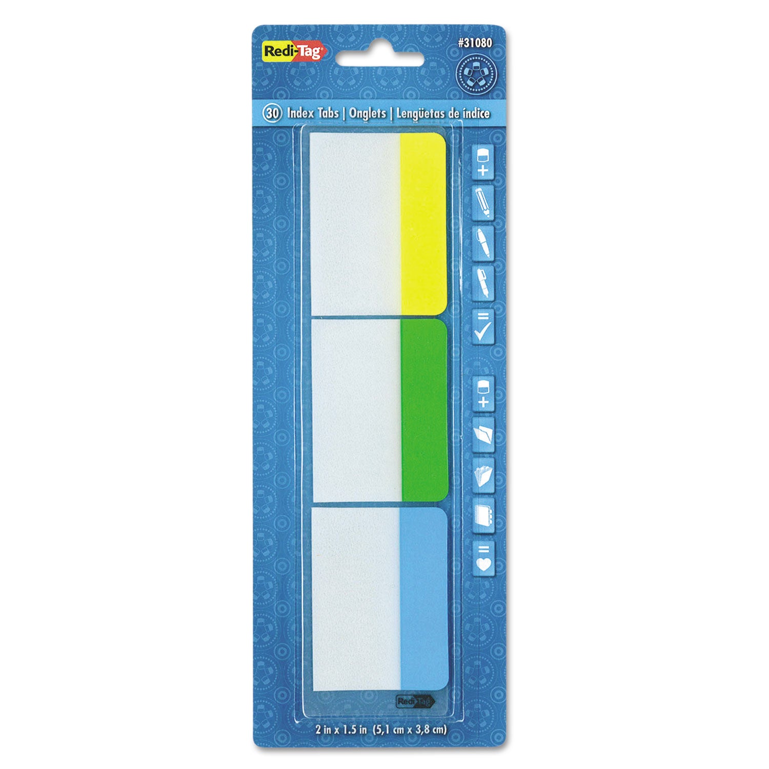 Write-On Index Tabs, 1/5-Cut, Assorted Colors, 2" Wide, 30/Pack