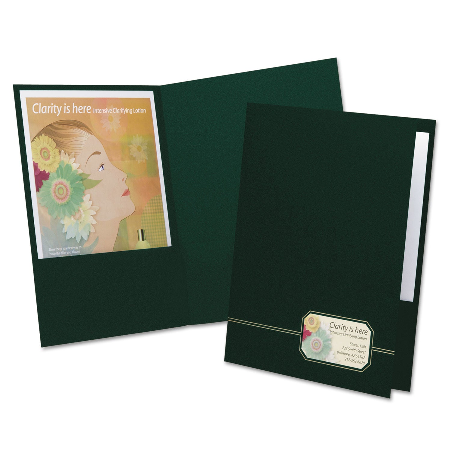 Monogram Executive Twin Pocket Folders, Accommodates (100) 11 x 8.5 Sheets, Green/Gold, 4/Pack