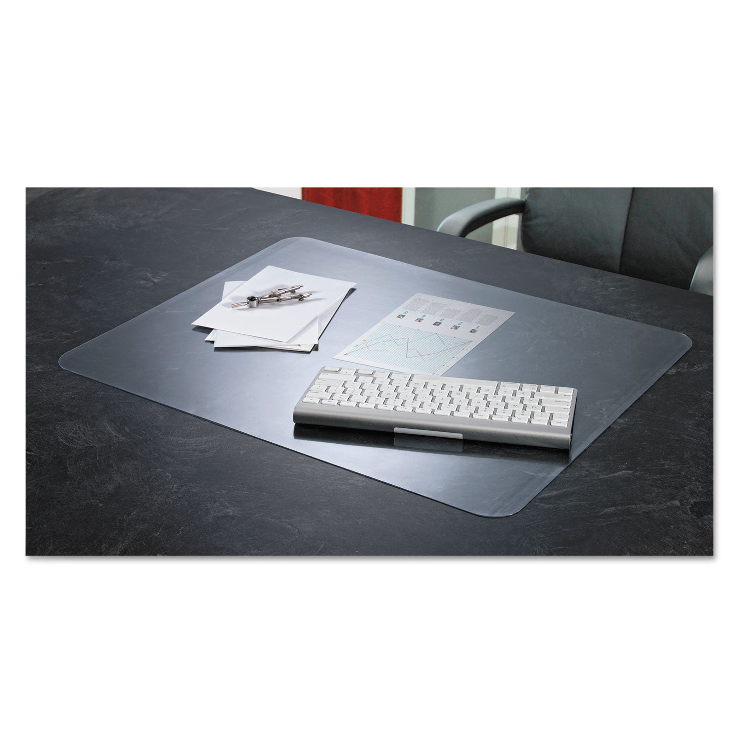 KrystalView Desk Pad with Antimicrobial Protection. Matte Finish, 17" x 12", Clear