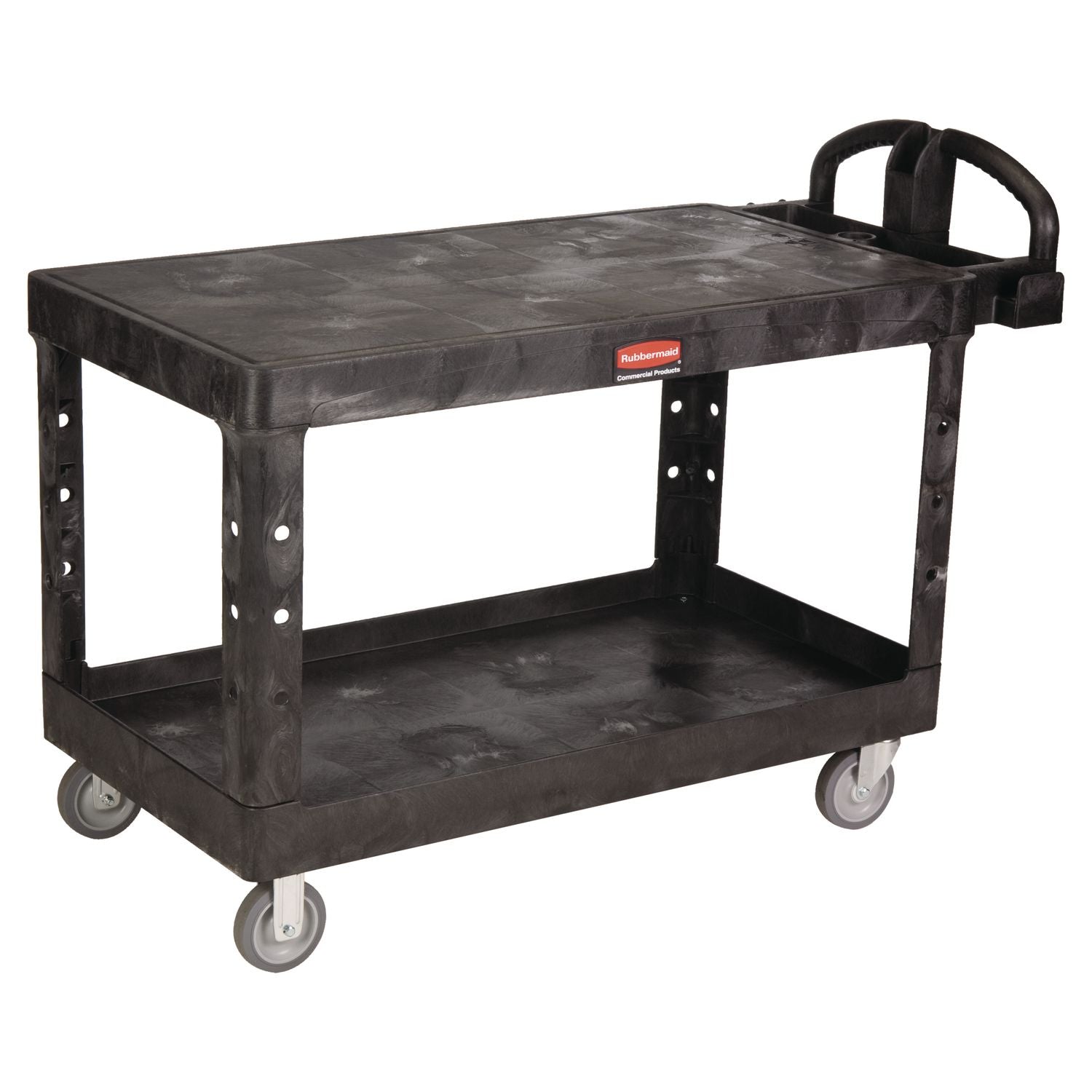 Heavy-Duty Utility Cart with Flat Shelves, Plastic, 2 Shelves, 500 lb Capacity, 25.25" x 54" x 36", Black