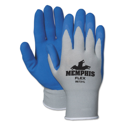 Memphis Flex Latex-Coated Seamless Nylon Knit Gloves, EN388: 3131, X-Large, Blue/Gray, Pair