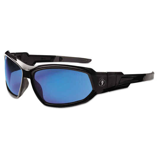 Skullerz Loki Safety Glasses/Goggles, Black Full Frame, Mirrored Blue Dual Lens