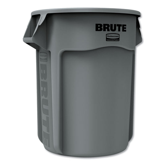 Vented Round Brute Container, 55 gal, Plastic,  Gray