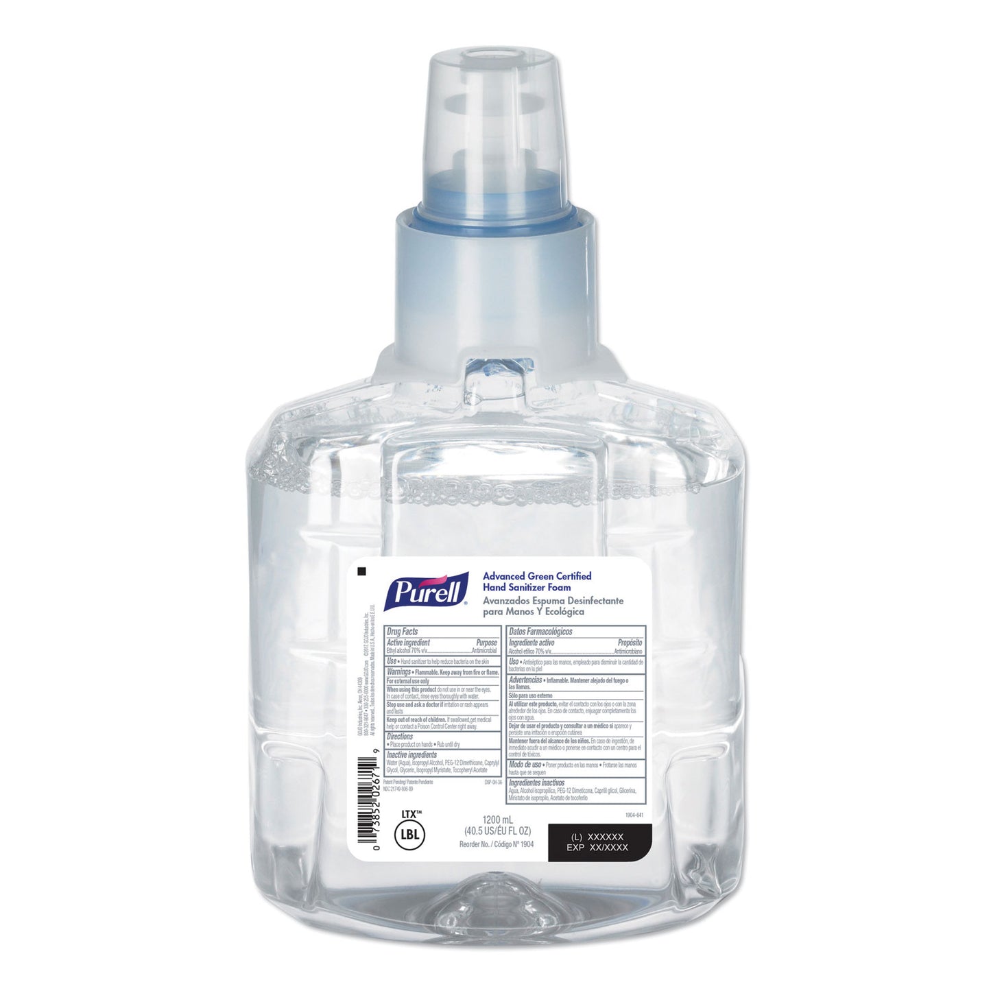 Advanced Hand Sanitizer Green Certified Foam Refill, For LTX-12 Dispensers, 1,200 mL, Fragrance-Free