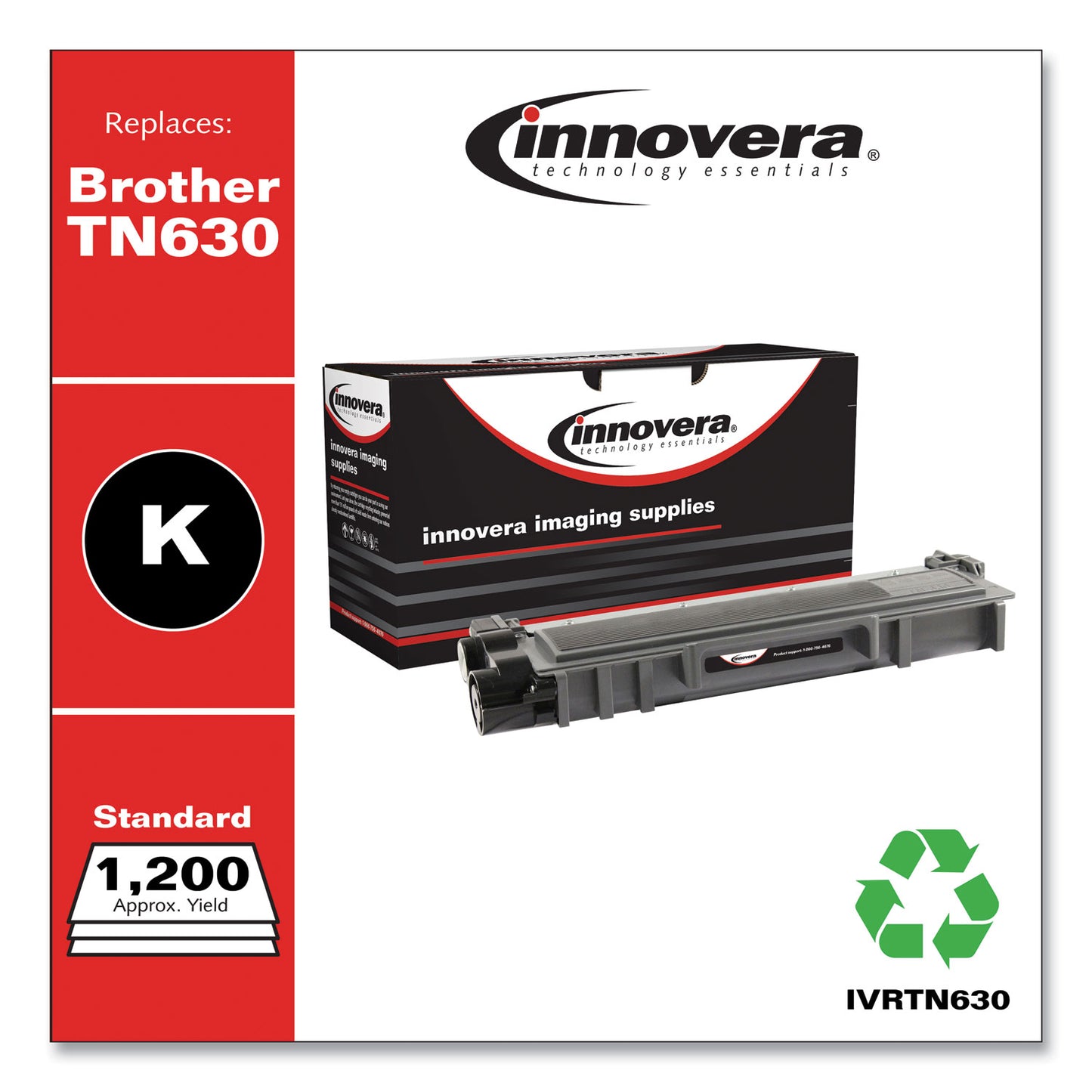 Remanufactured Black Toner, Replacement for TN630, 1,200 Page Yield