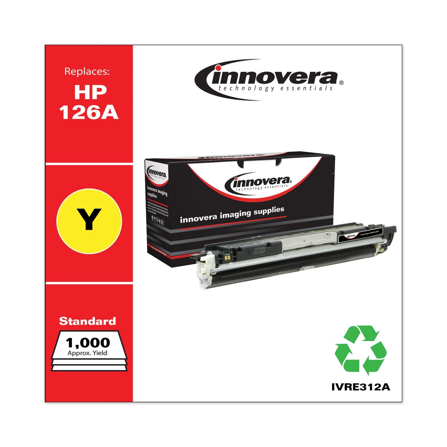 Remanufactured Yellow Toner, Replacement for 126A (CE312A), 1,000 Page-Yield
