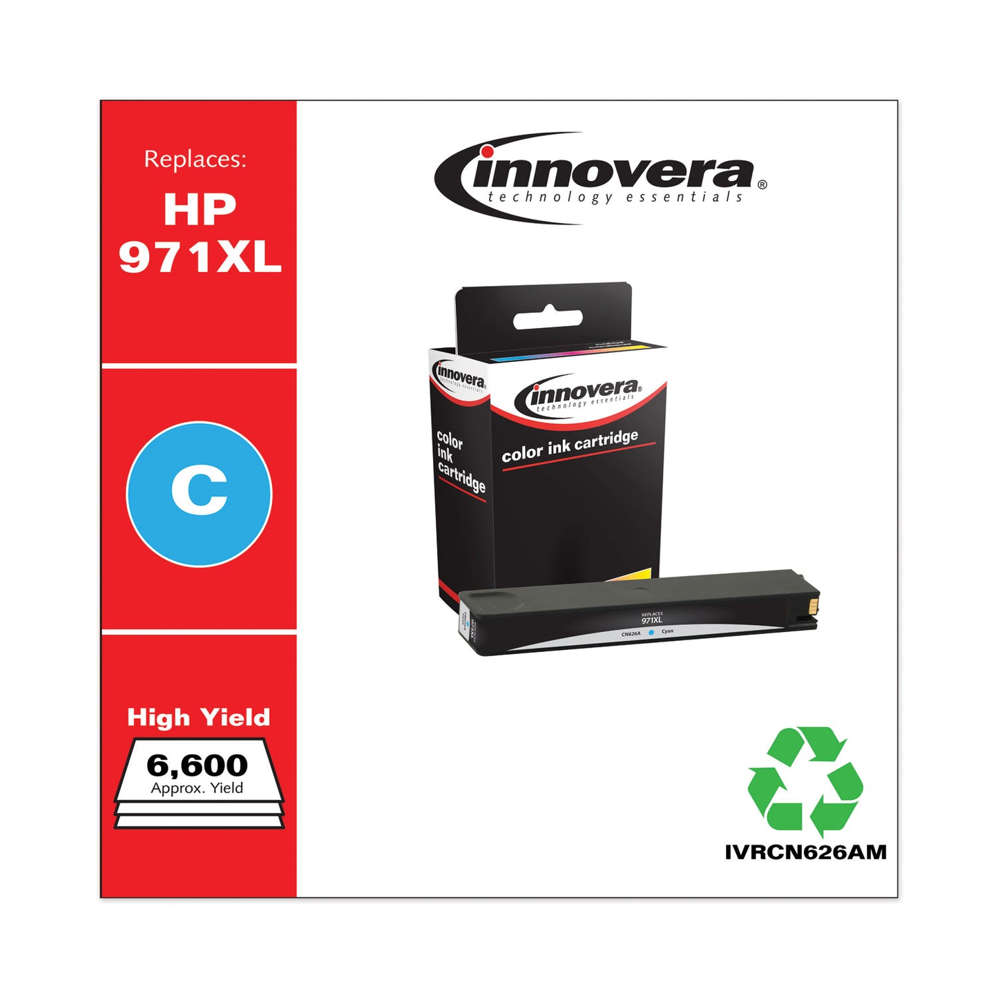 Remanufactured Cyan High-Yield Ink, Replacement for 971XL (CN626AM), 6,600 Page-Yield