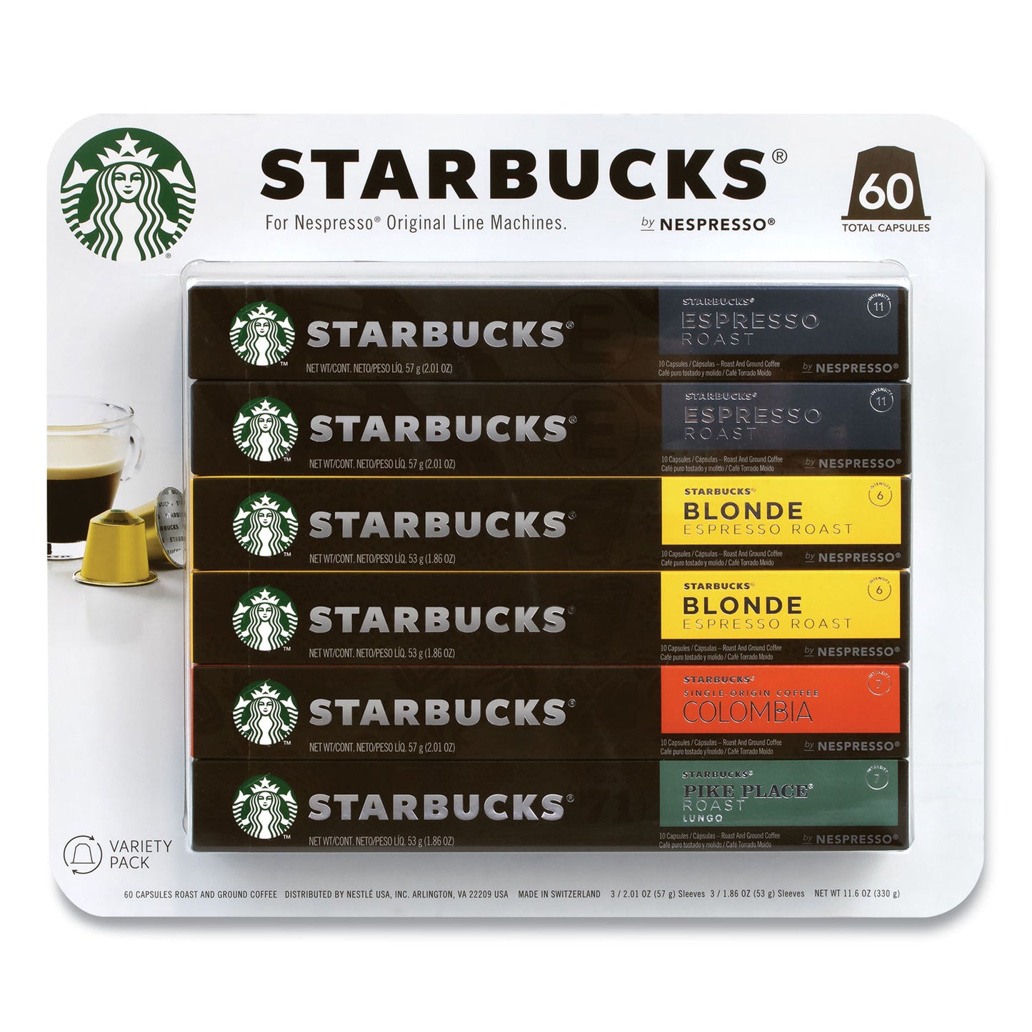 Pods Variety Pack, Blonde Espresso/Colombia/Espresso/Pikes Place, 60 Pods/Pack