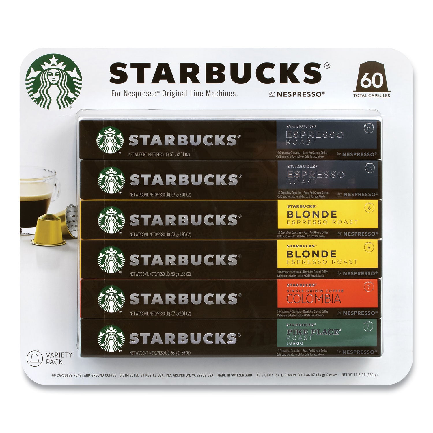 Pods Variety Pack, Blonde Espresso/Colombia/Espresso/Pikes Place, 60 Pods/Pack