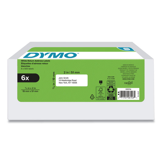 LW Address Labels, 0.75" x 2", White, 500 Labels/Roll, 6 Rolls/Pack