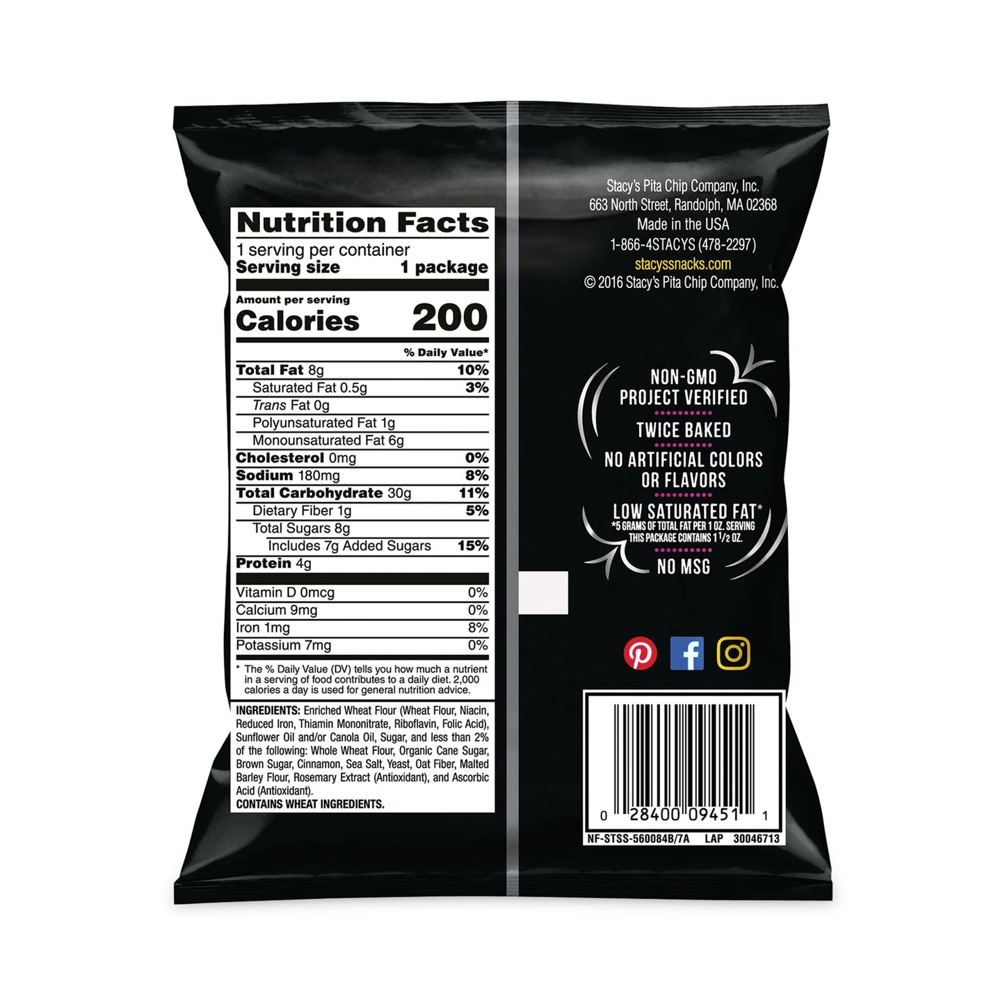 Pita Chips, 1.5 oz Bag, Cinnamon Sugar, 24/Carton