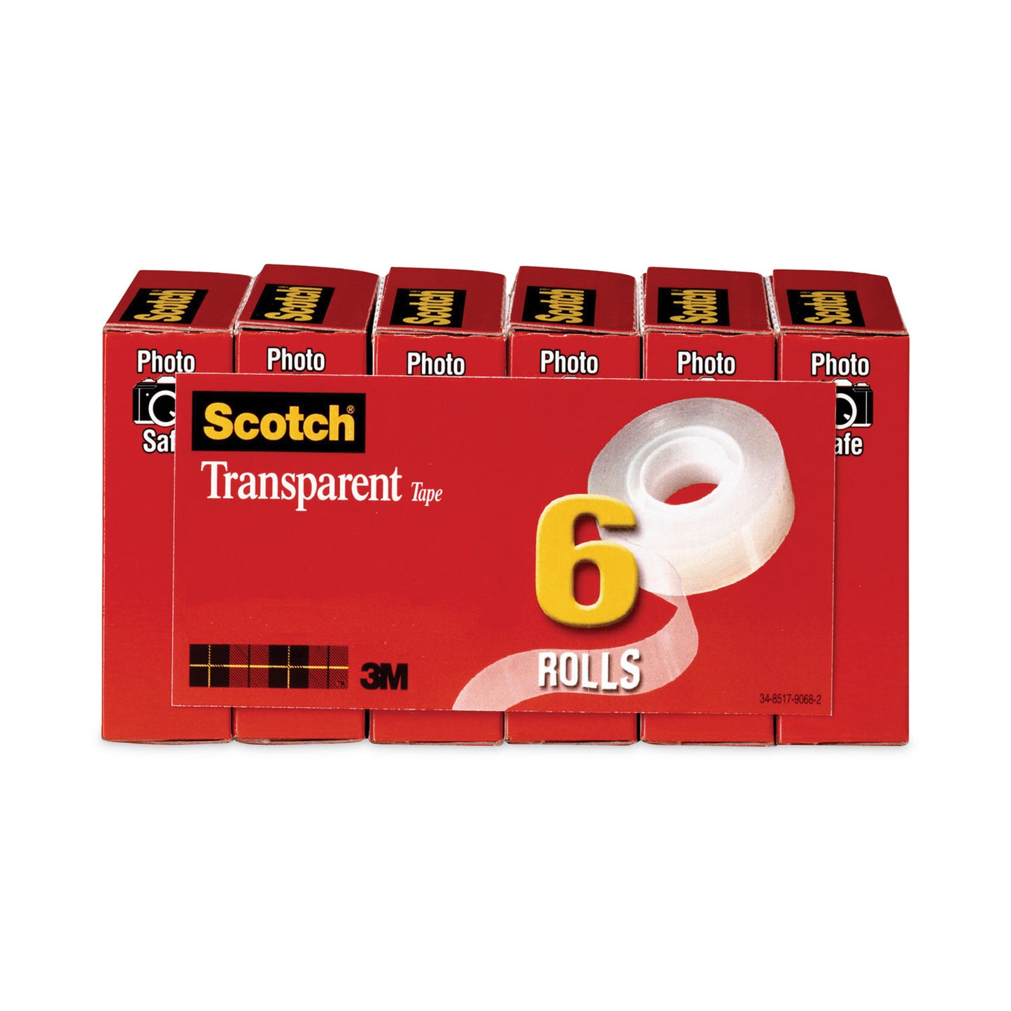 Transparent Tape, 1" Core, 0.75" X 36 Yds, Transparent, 6/pack