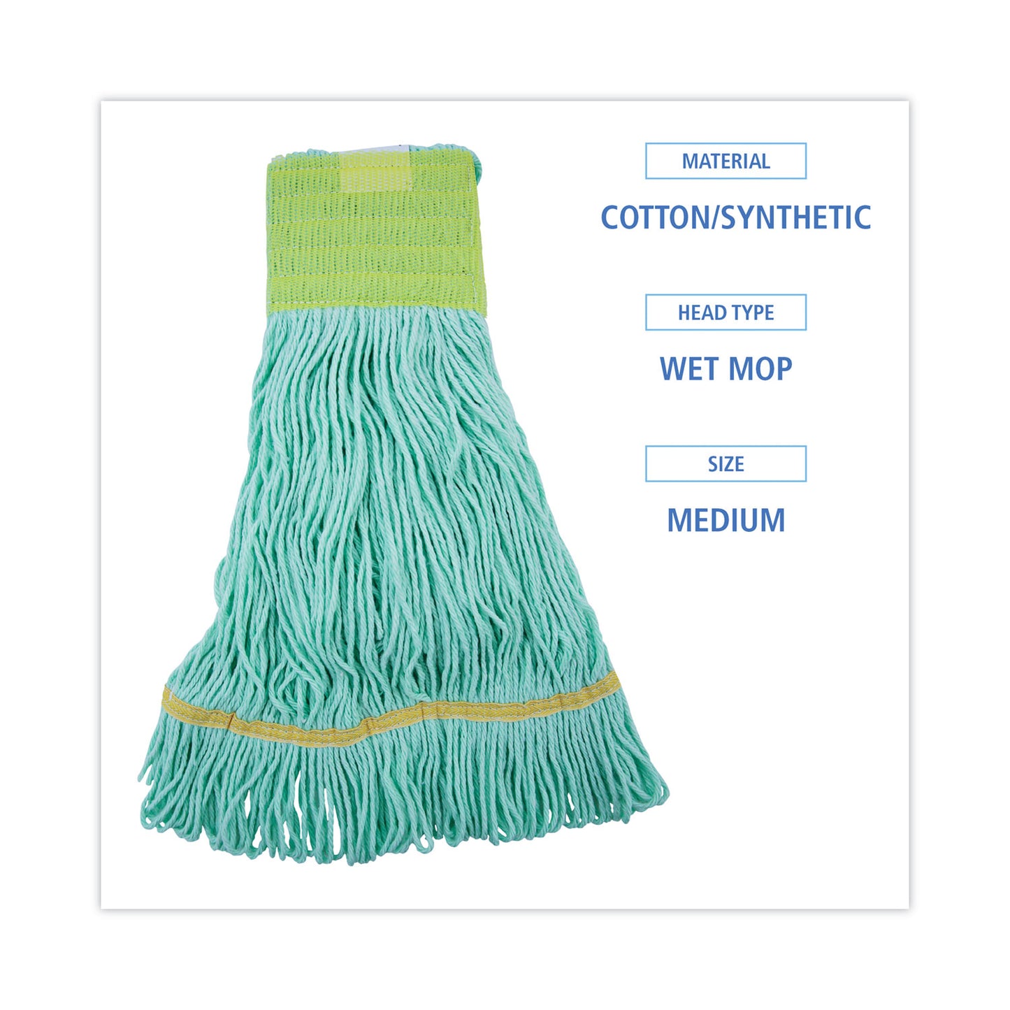 Ecomop Looped-End Mop Head, Recycled Fibers, Medium Size, Green