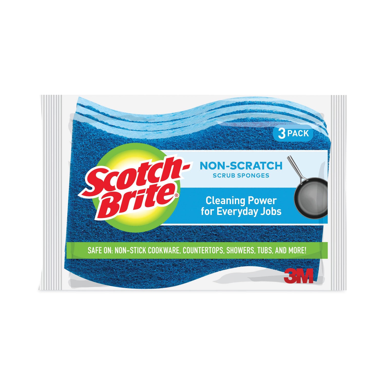 Non-Scratch Multi-Purpose Scrub Sponge, 4.4 X 2.6, 0.8" Thick, Blue, 3/pack