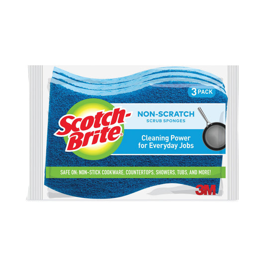 Non-Scratch Multi-Purpose Scrub Sponge, 4.4 X 2.6, 0.8" Thick, Blue, 3/pack