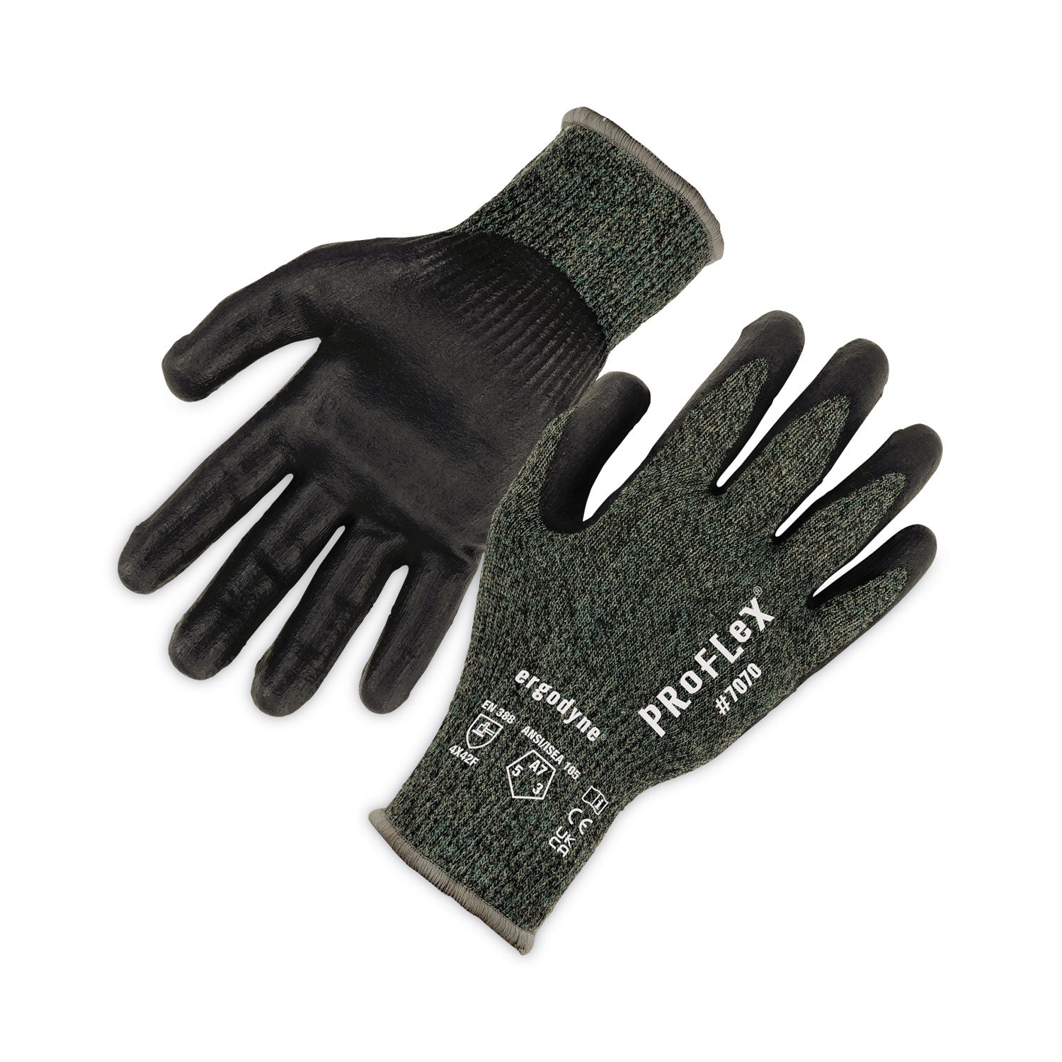 ProFlex 7070 ANSI A7 Nitrile Coated CR Gloves, EN388: 4X42F, 9" Long, X-Large, Green, 12 Pairs
