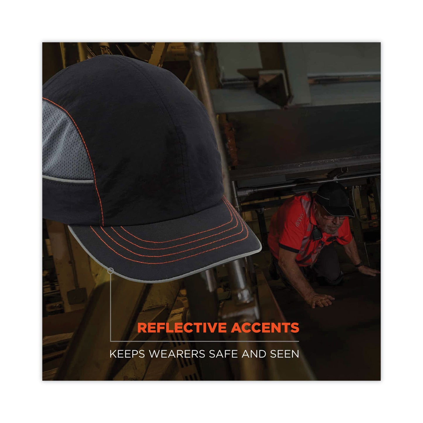 Skullerz 8950XL XL Bump Cap Hat, Short Front Brim, Large to XXX-Large (7.5 and Up), 0.01" Insert, Black