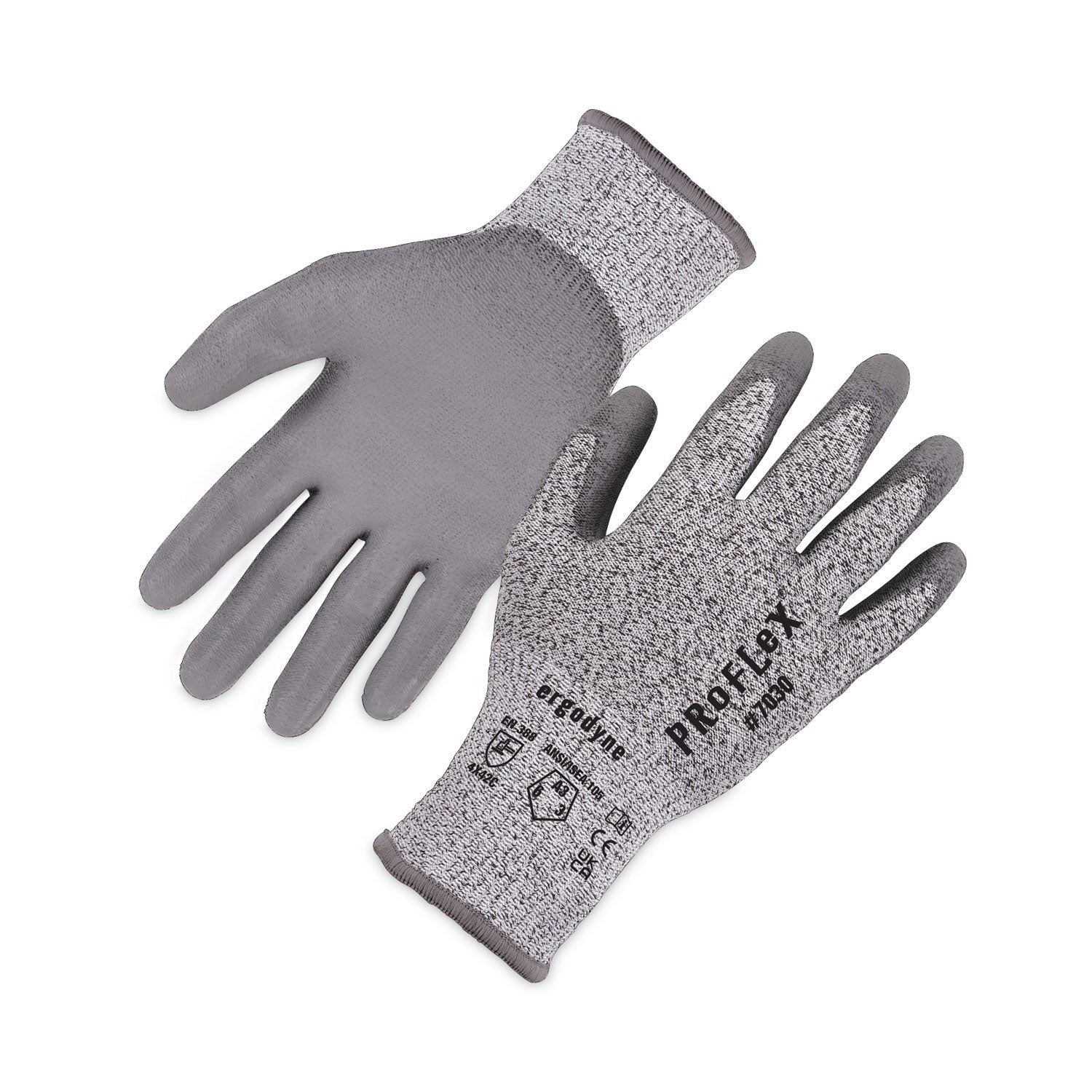 ProFlex 7030 ANSI A3 PU Coated CR Gloves, EN388: 4X42C, 9" Long, Medium, Gray, 12 Pairs