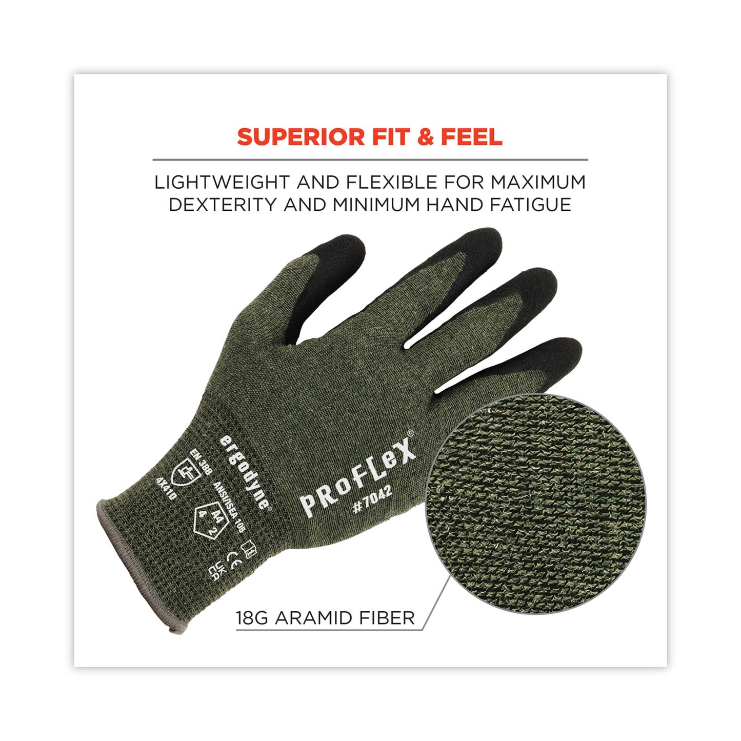 ProFlex 7042 ANSI A4 Nitrile-Coated CR Gloves, EN388: 4X41D, 9" Long, Medium, Green, 12 Pairs