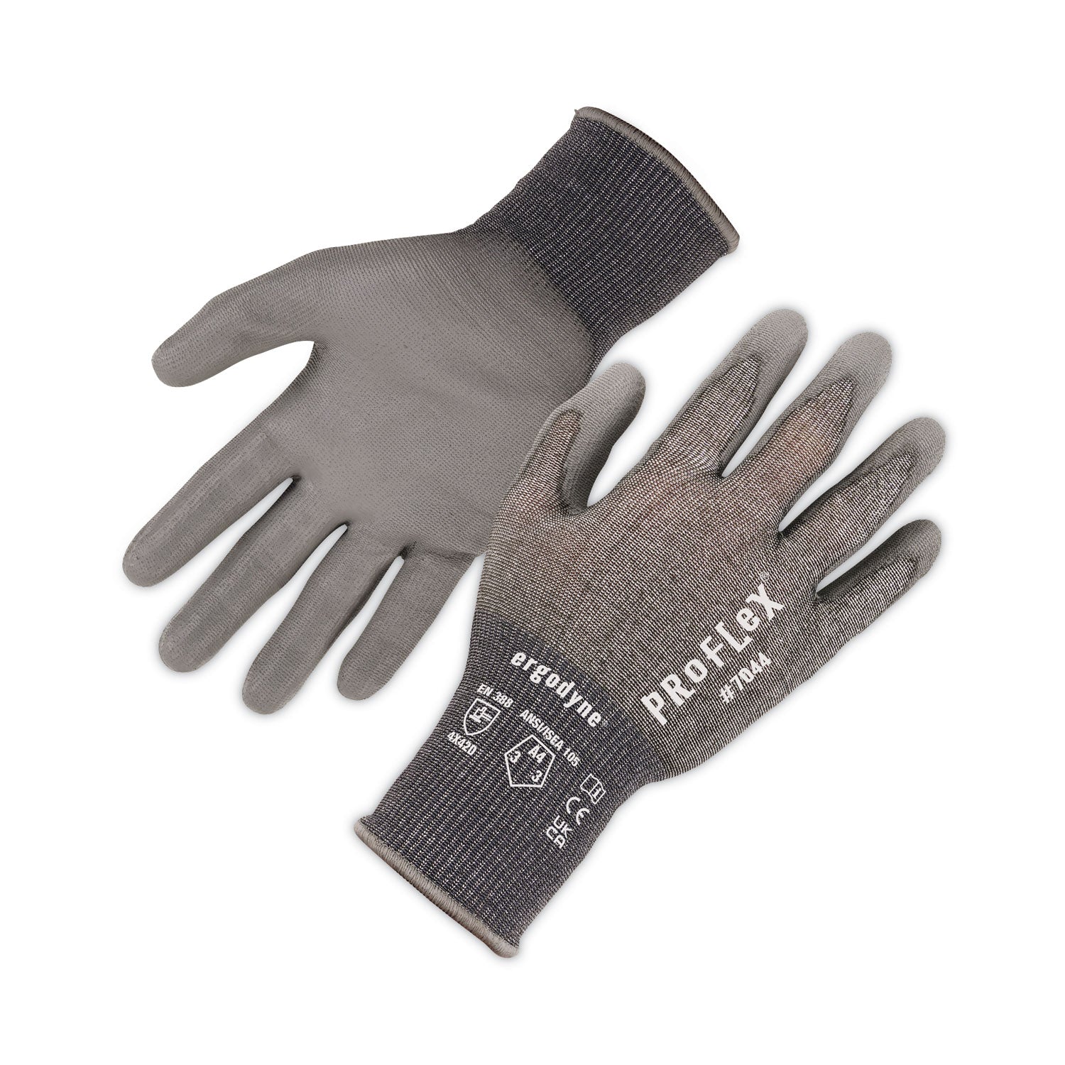 ProFlex 7044 ANSI A4 PU Coated CR Gloves, EN388: 4X42D, 9" Long, Large, Gray, Pair