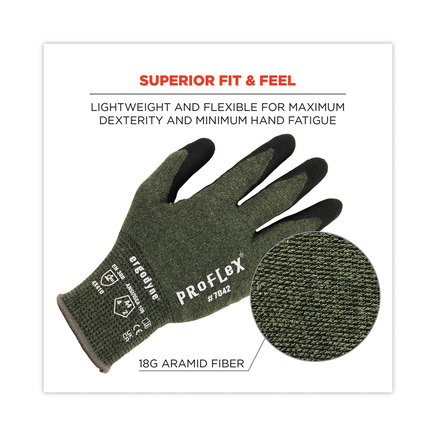 ProFlex 7042 ANSI A4 Nitrile-Coated CR Gloves, EN388: 4X41D, 9" Long, XX-Large, Green, Pair