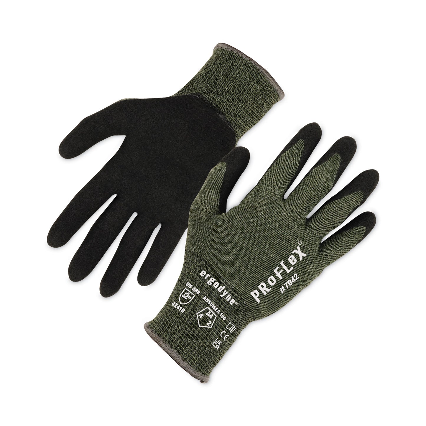 ProFlex 7042 ANSI A4 Nitrile-Coated CR Gloves, EN388: 4X41D, 9" Long, Large, Green, 12 Pairs