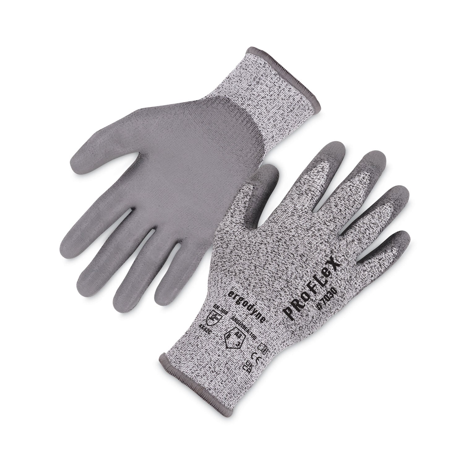ProFlex 7030 ANSI A3 PU Coated CR Gloves, EN388: 4X42C, 9" Long, Medium, Gray, Pair