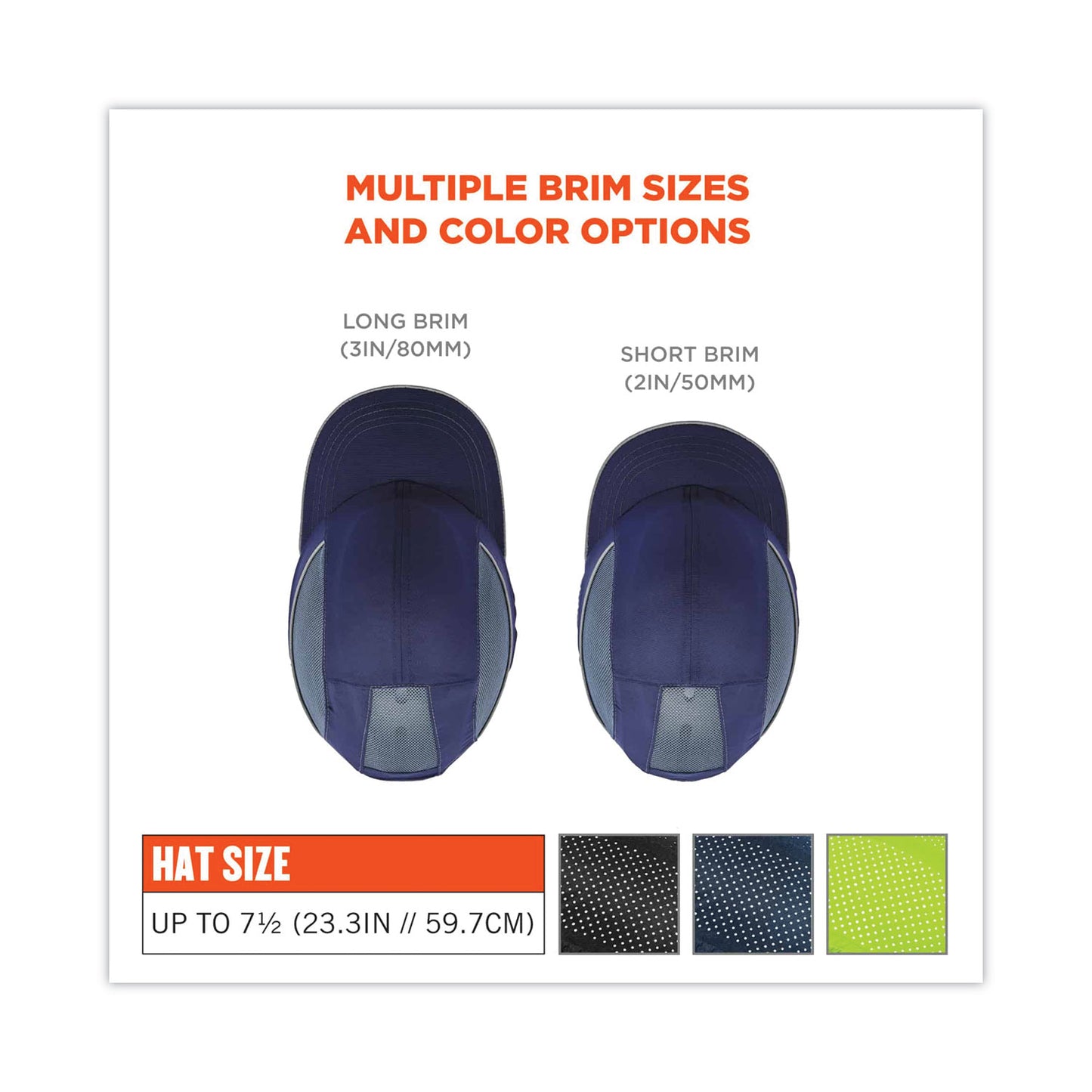 Skullerz 8960 Bump Cap with LED Lighting, Short Front Brim, XXX-Small to Large (Up to 7.5), 0.01" Insert, Lime Green