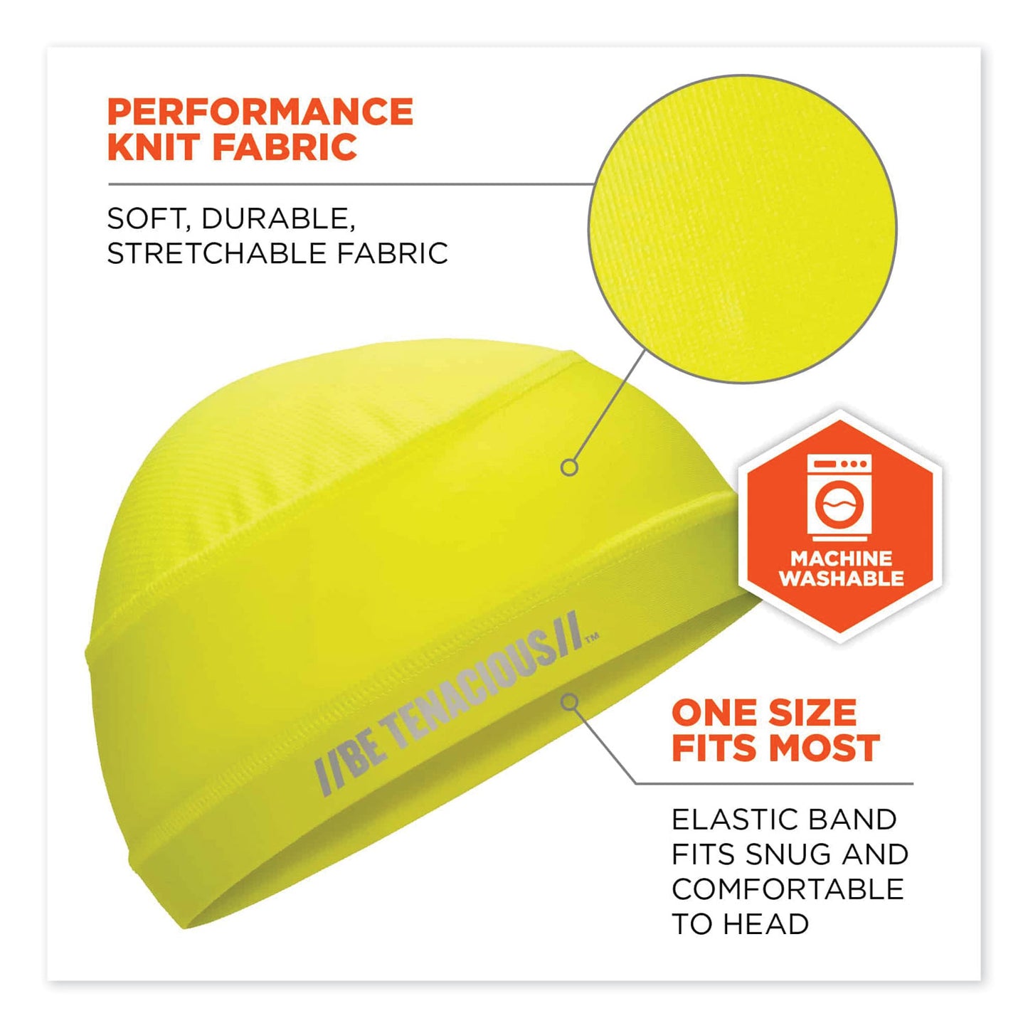 Chill-Its 6632 Performance Knit Cooling Skull Cap, Polyester/Spandex, One Size Fits Most, Lime