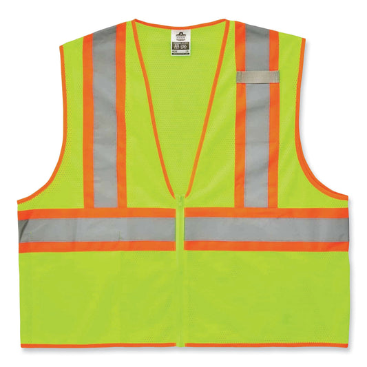 GloWear 8229Z Class 2 Economy Two-Tone Zipper Vest, Polyester, Large/X-Large, Lime