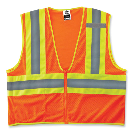 GloWear 8229Z Class 2 Economy Two-Tone Zipper Vest, Polyester, Large/X-Large, Orange