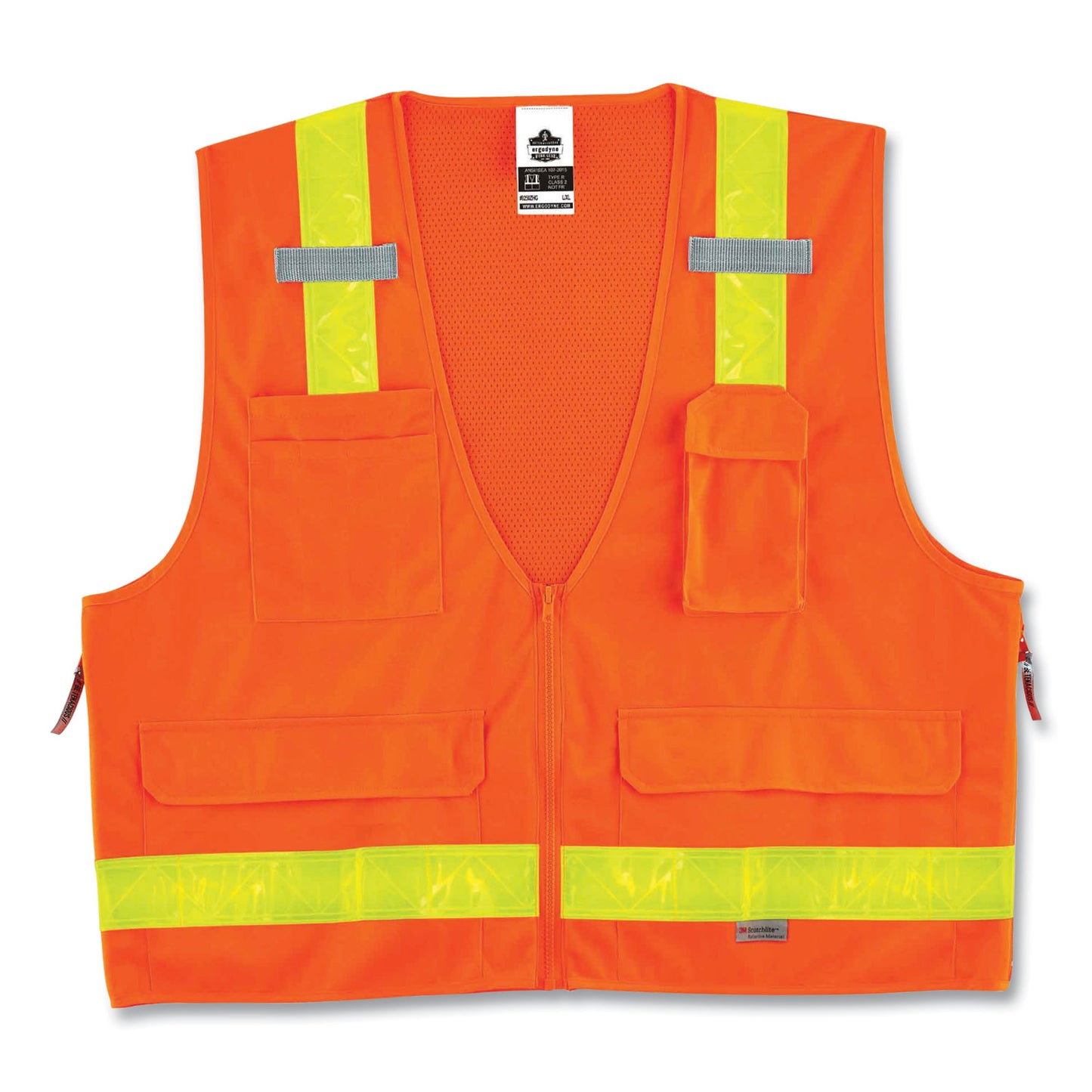 GloWear 8250ZHG Class 2 Hi-Gloss Surveyors Zipper Vest, Polyester, Small/Medium, Orange